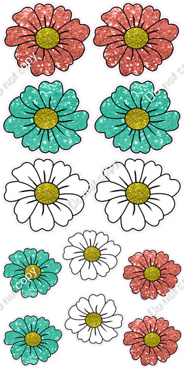 12 pc Coral, Mint, White Daisy