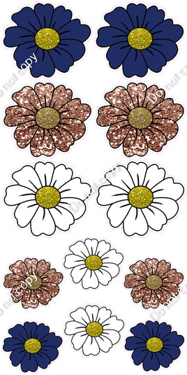 12 pc Navy Blue, Rose Gold, White Daisy