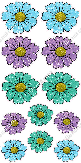 12 pc Baby Blue, Lavender, Mint Daisy