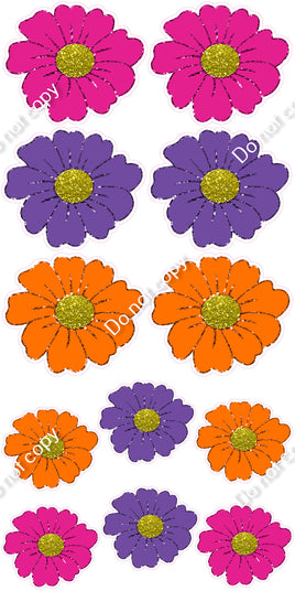 12 pc Hot Pink, Purple, Orange Daisy