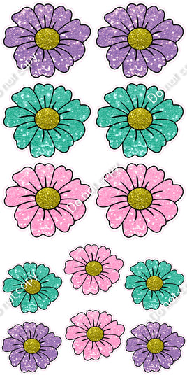 12 pc Lavender, Mint, Baby Pink Daisy