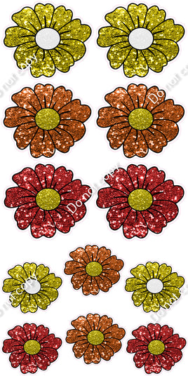 12 pc Red, Orange, & Yellow Sparkle Daisy