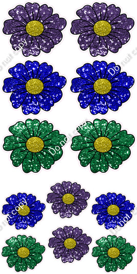 12 pc Blue, Green, & Purple Sparkle Daisy