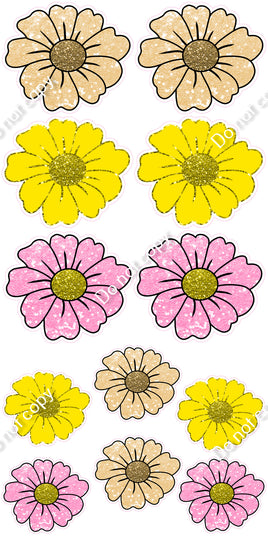 12 pc Baby Pink, Champagne, & Flat Yellow Daisy