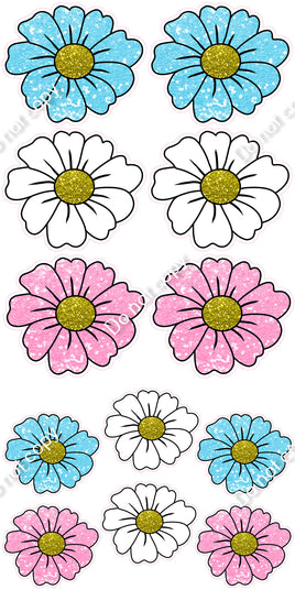 12 pc Baby Pink, Baby Blue, & White Daisy