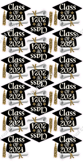 17 pc Sparkle Gold Grad Hat 2024 Theme0854