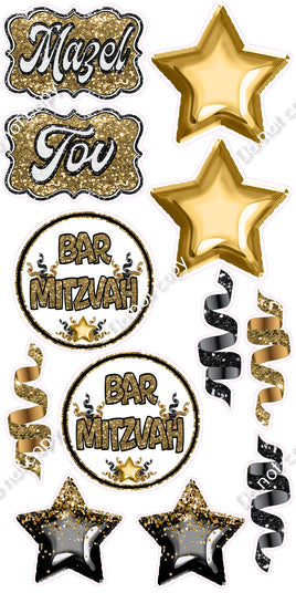 12 pc Gold Bar Mitzvah Set Theme0864