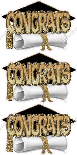 3 pc Gold Congrats, Hat, & Diploma Theme