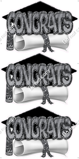 3 pc Silver Congrats, Hat, & Diploma Theme