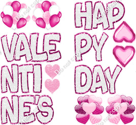 14 pc White with Hot Pink Outline BB Happy Valentine's Set Theme1001