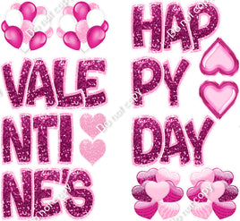 14 pc Hot PInk with Baby Pink Outline BB Happy Valentine's Set Theme1004
