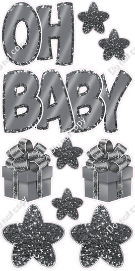 10 pc Flat Silver with Silver Outlines  - Oh Baby Set