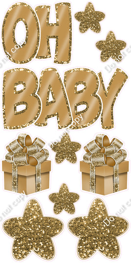10 pc Flat Gold with Gold Outlines - Oh Baby Set