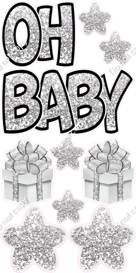 10 pc Light Silver Sparkle with Outlines - Oh Baby Set