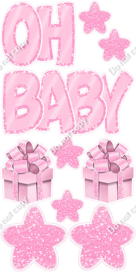 10 pc Flat Baby Pink with Baby Pink Outlines - Oh Baby Set