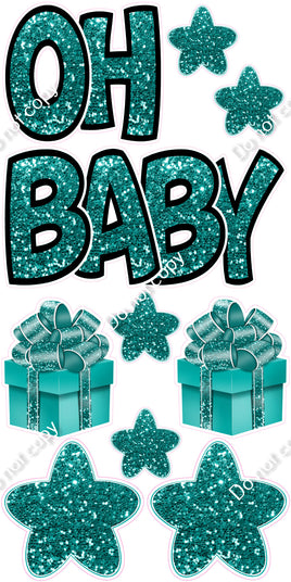 10 pc Teal Sparkle with Outlines - Oh Baby Set