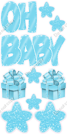 10 pc Flat Baby Blue with Baby Blue Outlines - Oh Baby Set