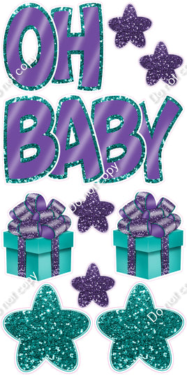 10 pc Flat Purple with Teal Outlines - Oh Baby Set