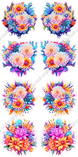 8 pc Water Color Flower Set