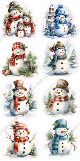 8 pc Watercolor Snowman Set