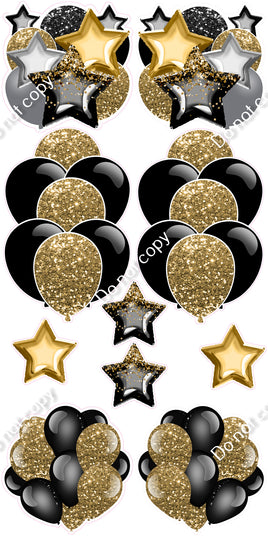 10 pc - Black & Gold Balloon Set