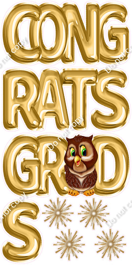 Gold Foil - Congrats Grads with Owl