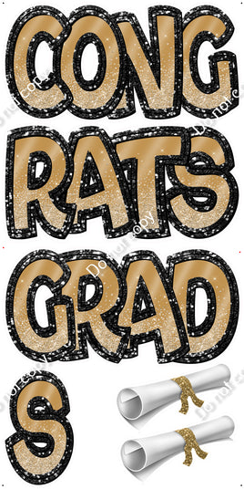 6 pc Double Line BB - Black & Gold Congrats Grad S