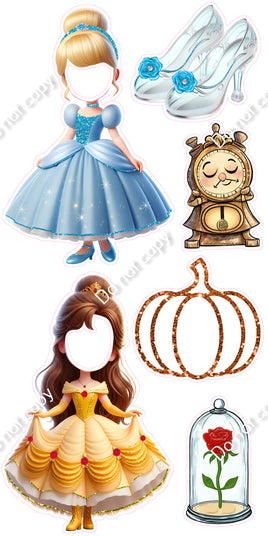 6 pc Cinderella and Belle Face Cutout Set