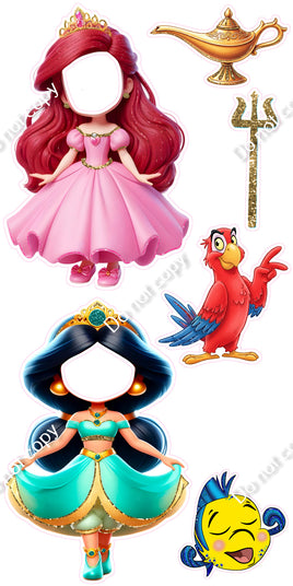 6 pc Ariel and Jasmine Face Cutout Set