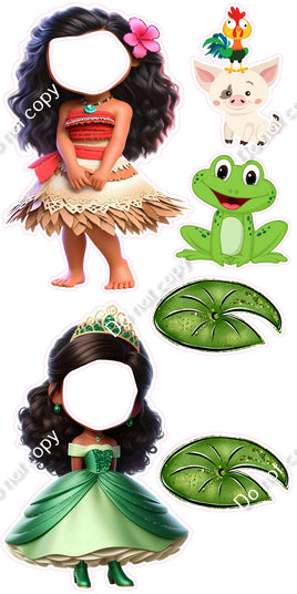 6 pc Moana and Tiana Face Cutout Set