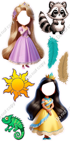 7 pc Rapunzel and Pocahontas Face Cutout Set