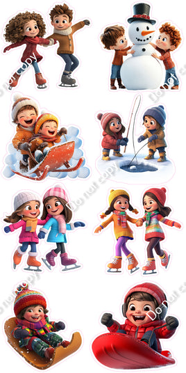 8 pc Kids in Snow Set
