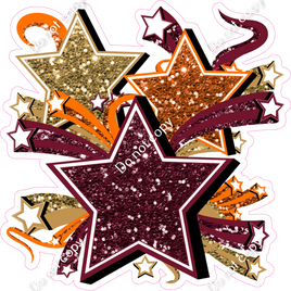 Fall - Sparkle - Orange, Burgundy, Gold Star Bundle