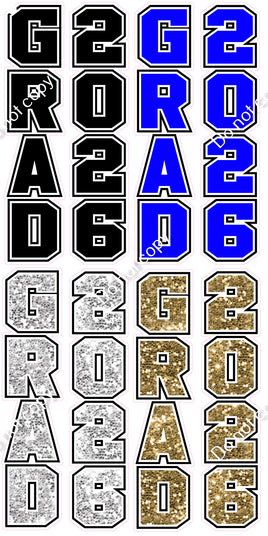 8 pc GRAD 2026 Varsity Vertical (Choose Color / Style) Note Section Upon Checkout