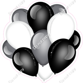 Flat - Silver, Black, White - Balloon Cluster