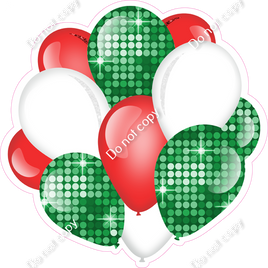 Disco - Green, Red, White - Balloon Cluster
