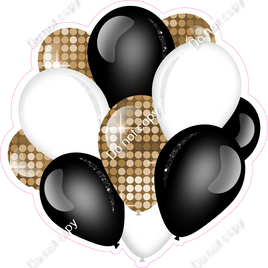 Disco - Gold, Black, White - Balloon Cluster