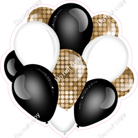 Disco - Gold, Black, White - Balloon Cluster