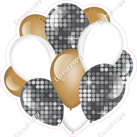 Disco - Silver, Gold, White - Balloon Cluster