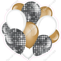 Disco - Silver, Gold, White - Balloon Cluster