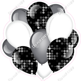 Disco - Black, Silver, White - Balloon Cluster