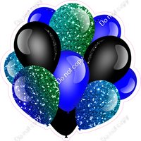 Sparkle - Blue Green Ombre, Blue, Black - Balloon Cluster