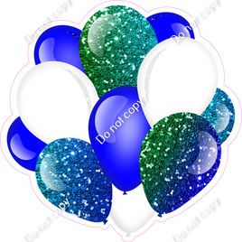 Sparkle - Blue Green Ombre, Blue, White - Balloon Cluster