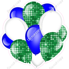 Disco - Green, Blue, White - Balloon Cluster