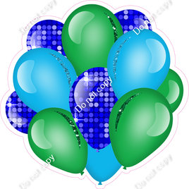 Disco - Blue, Green, Caribbean - Balloon Cluster