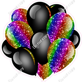 Sparkle - Rainbow & Black - Balloon Cluster