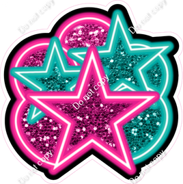 NEON - Hot Pink & Teal Balloon & Star Bundle - Sparkle