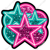 NEON - Hot Pink & Teal Balloon & Star Bundle - Sparkle