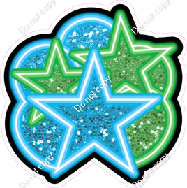 NEON - Caribbean & Lime Green Balloon & Star Bundle - Sparkle
