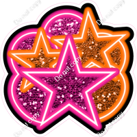 NEON - Hot Pink & Orange Balloon & Star Bundle - Sparkle